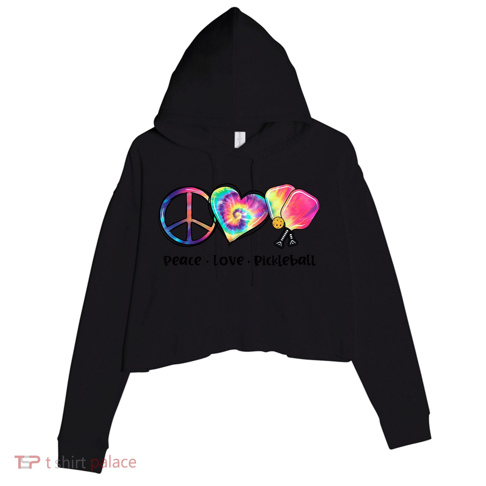 Cute Pickleball Tie Dye Peace Love Pickleball Lovers Gift Ideas Crop Fleece Hoodie