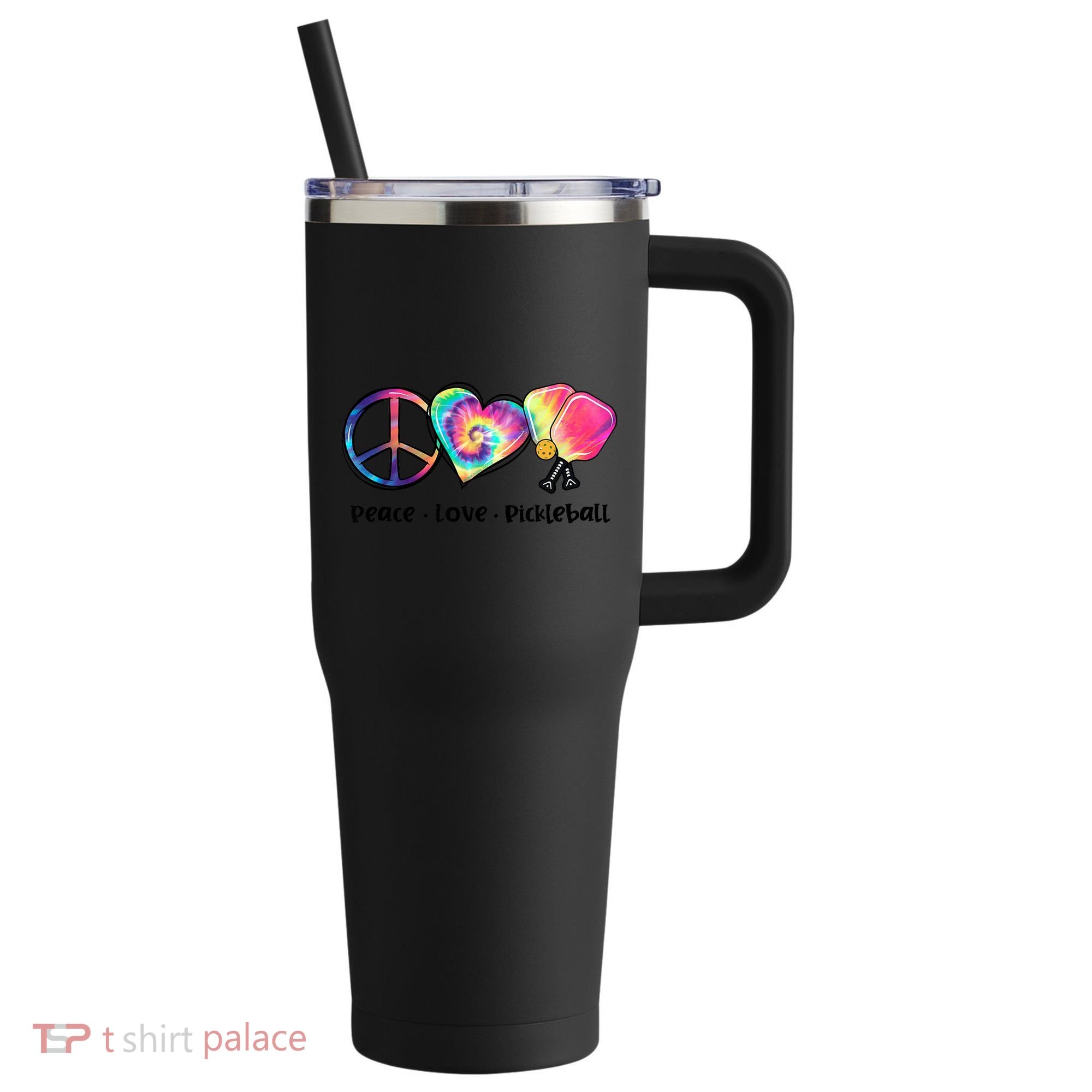 Cute Pickleball Tie Dye Peace Love Pickleball Lovers Gift Ideas 40oz Vacuum Insulated Stainless Steel Travel Tumbler