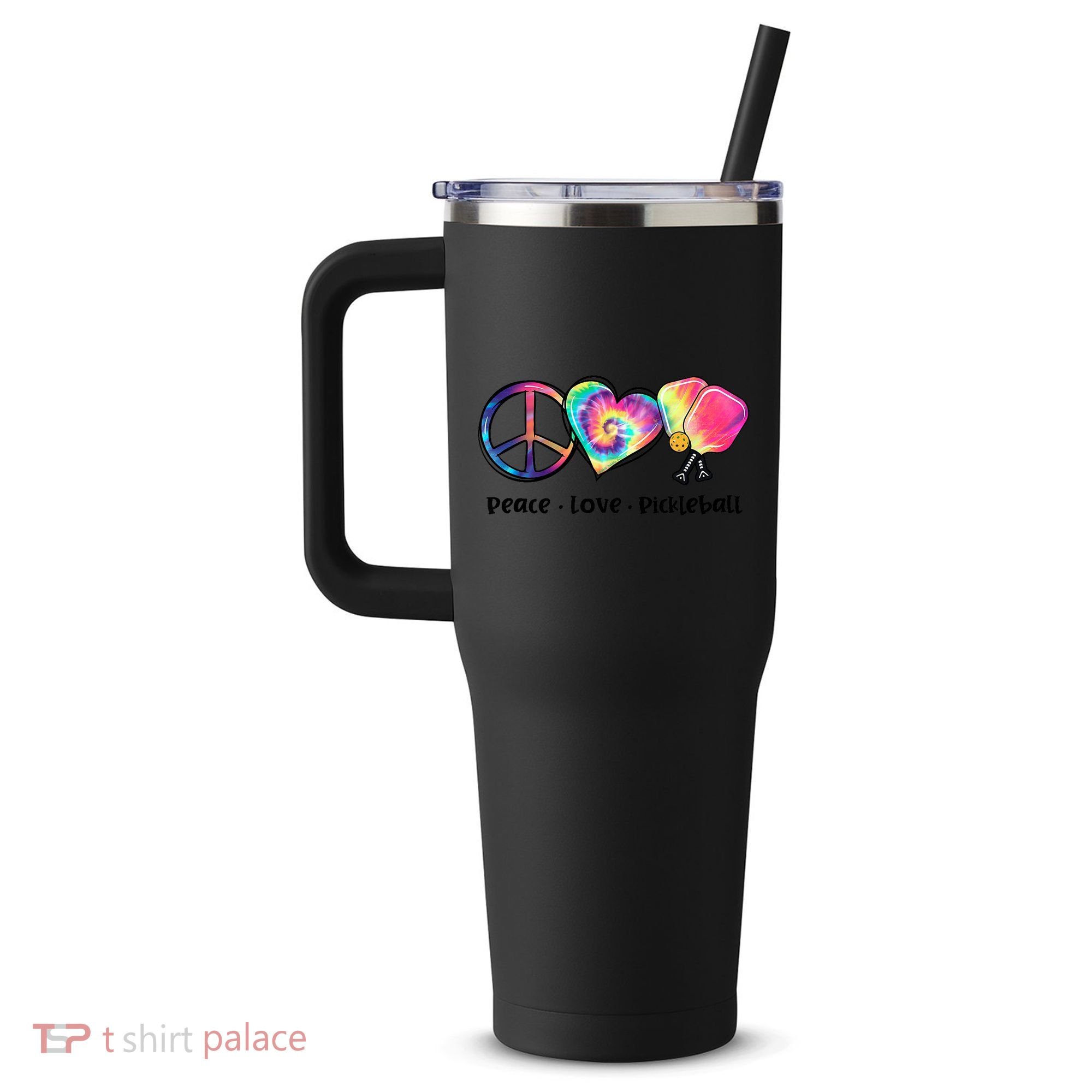 Cute Pickleball Tie Dye Peace Love Pickleball Lovers Gift Ideas 40oz Vacuum Insulated Stainless Steel Travel Tumbler