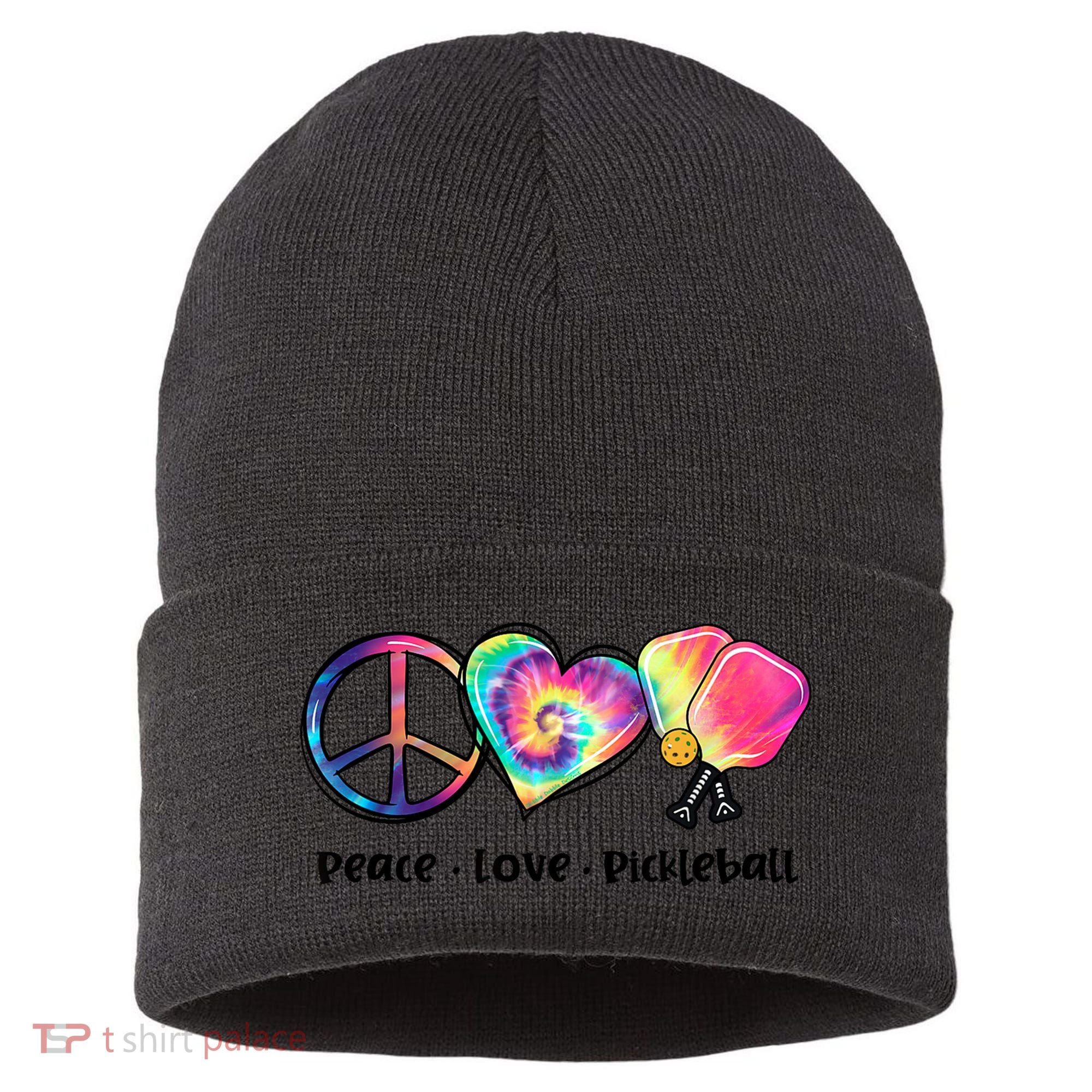 Cute Pickleball Tie Dye Peace Love Pickleball Lovers Gift Ideas Sustainable Knit Beanie