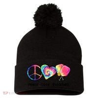 Cute Pickleball Tie Dye Peace Love Pickleball Lovers Gift Ideas Pom Pom 12in Knit Beanie thumb 0