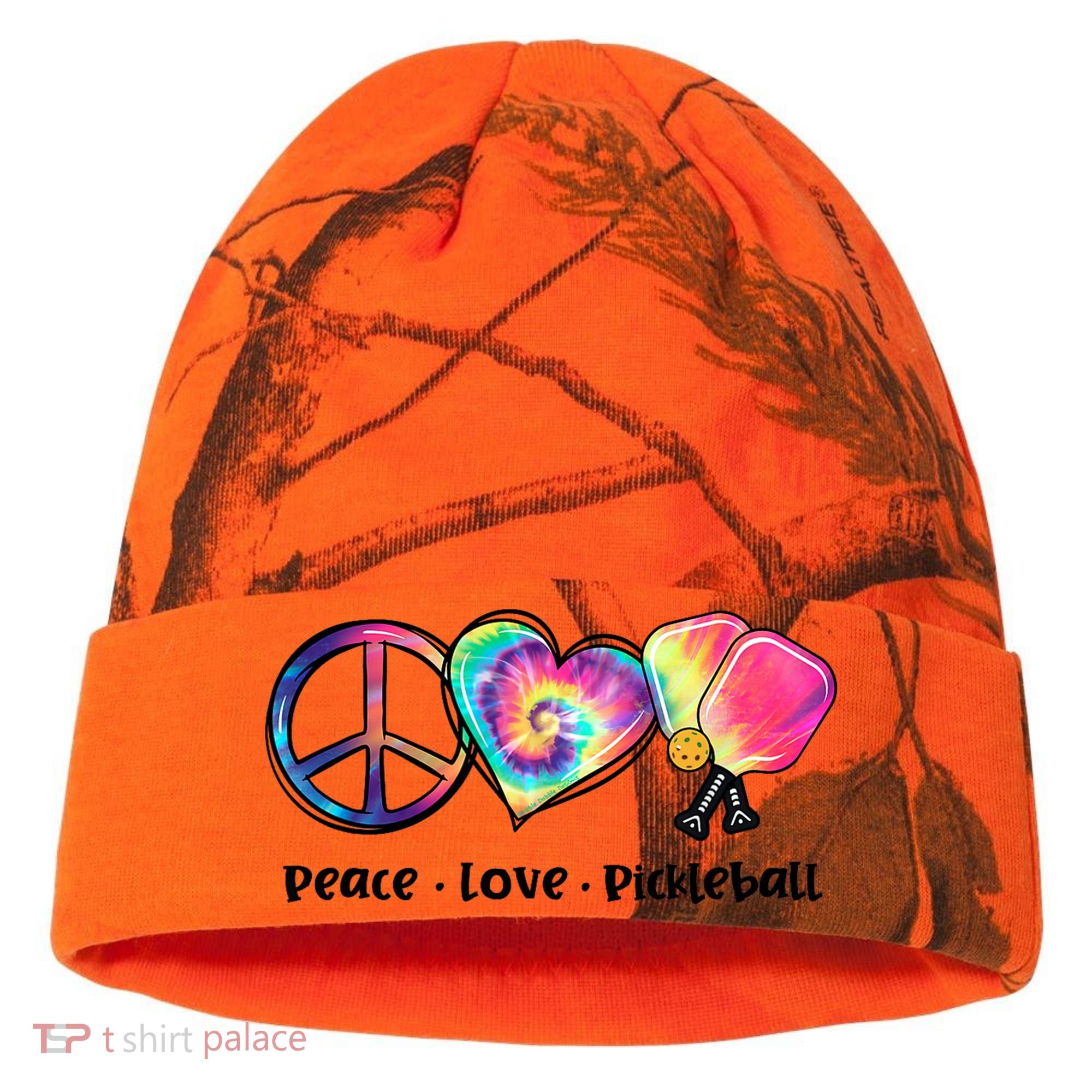 Cute Pickleball Tie Dye Peace Love Pickleball Lovers Gift Ideas Kati Licensed 12" Camo Cuffed Beanie