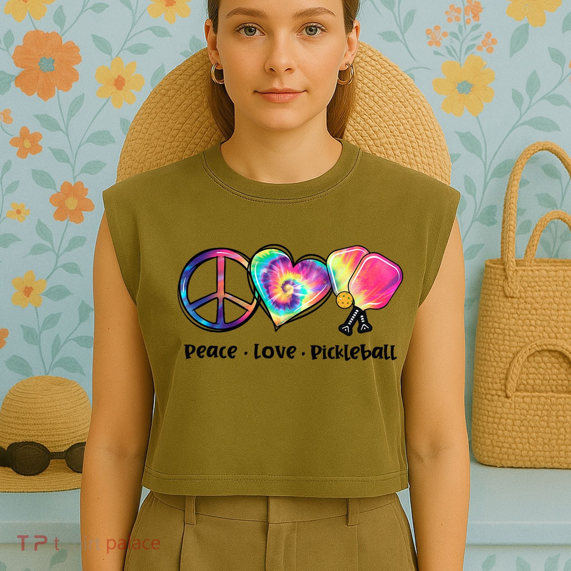 Cute Pickleball Tie Dye Peace Love Pickleball Lovers Gift Ideas Garment-Dyed Women's Muscle Tee