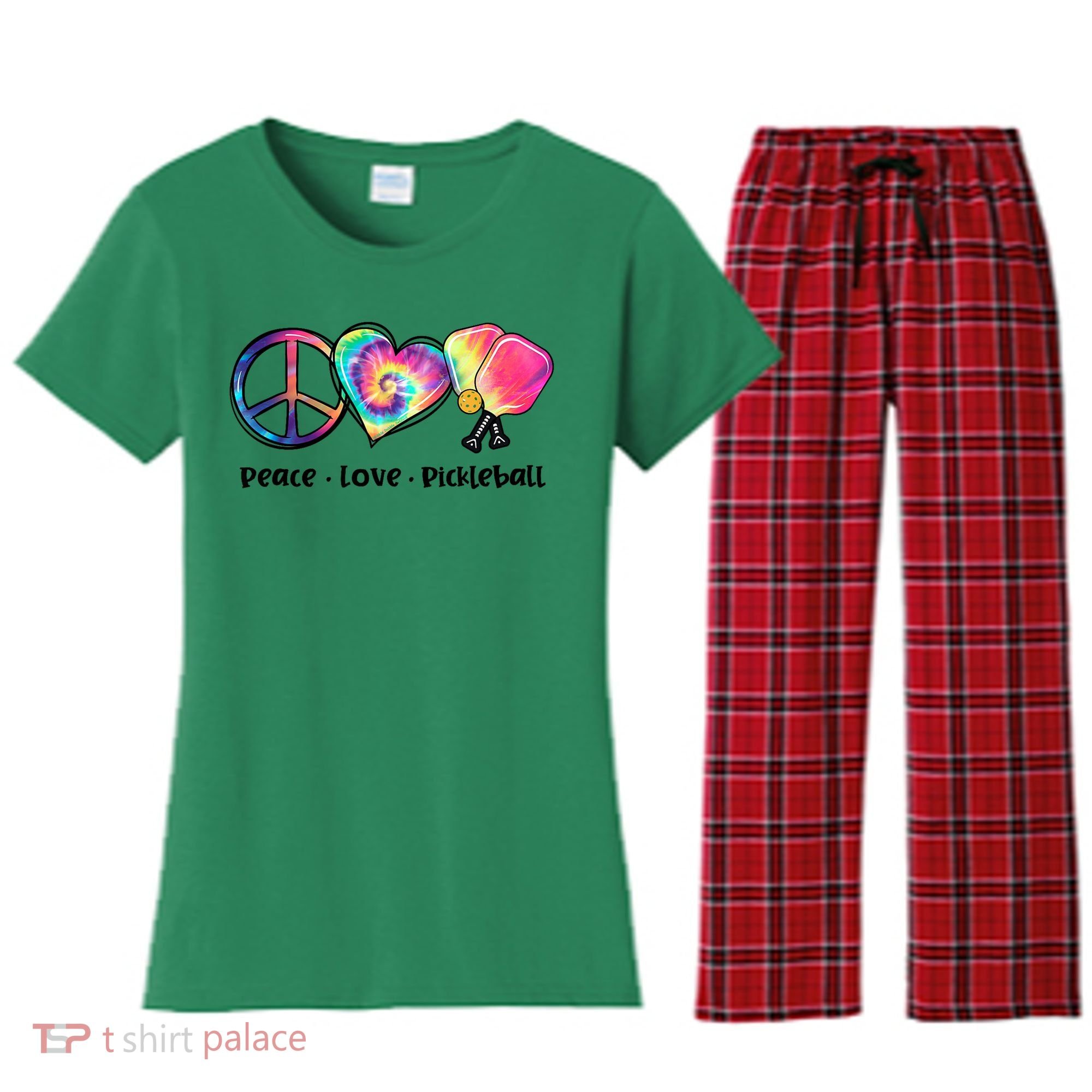 Cute Pickleball Tie Dye Peace Love Pickleball Lovers Gift Ideas Women's Flannel Pajama Set
