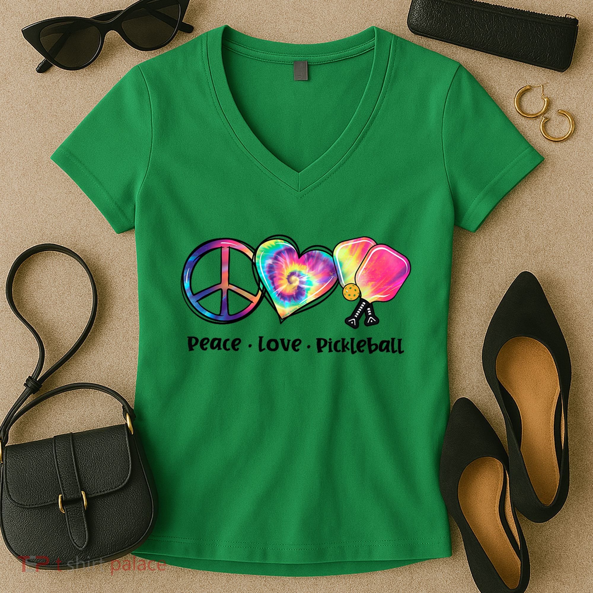 Cute Pickleball Tie Dye Peace Love Pickleball Lovers Gift Ideas Women's V-Neck T-Shirt