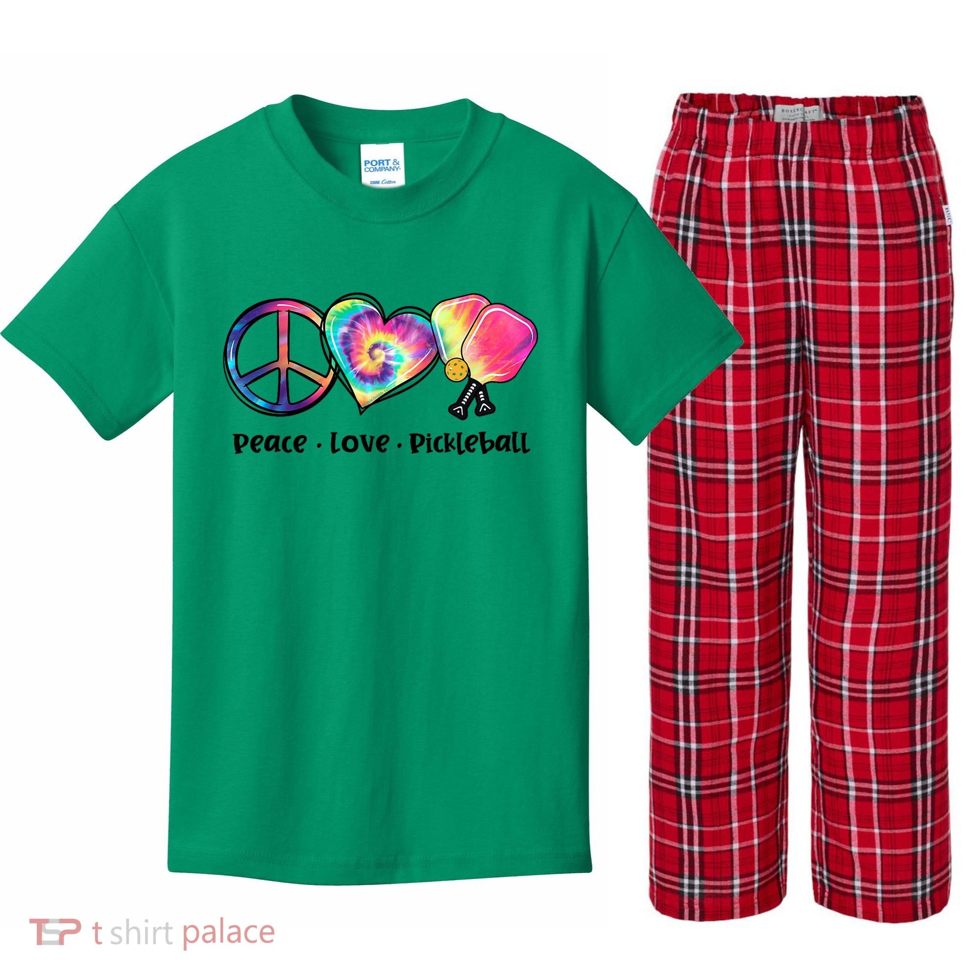 Cute Pickleball Tie Dye Peace Love Pickleball Lovers Gift Ideas Kids Plaid Pajama Set