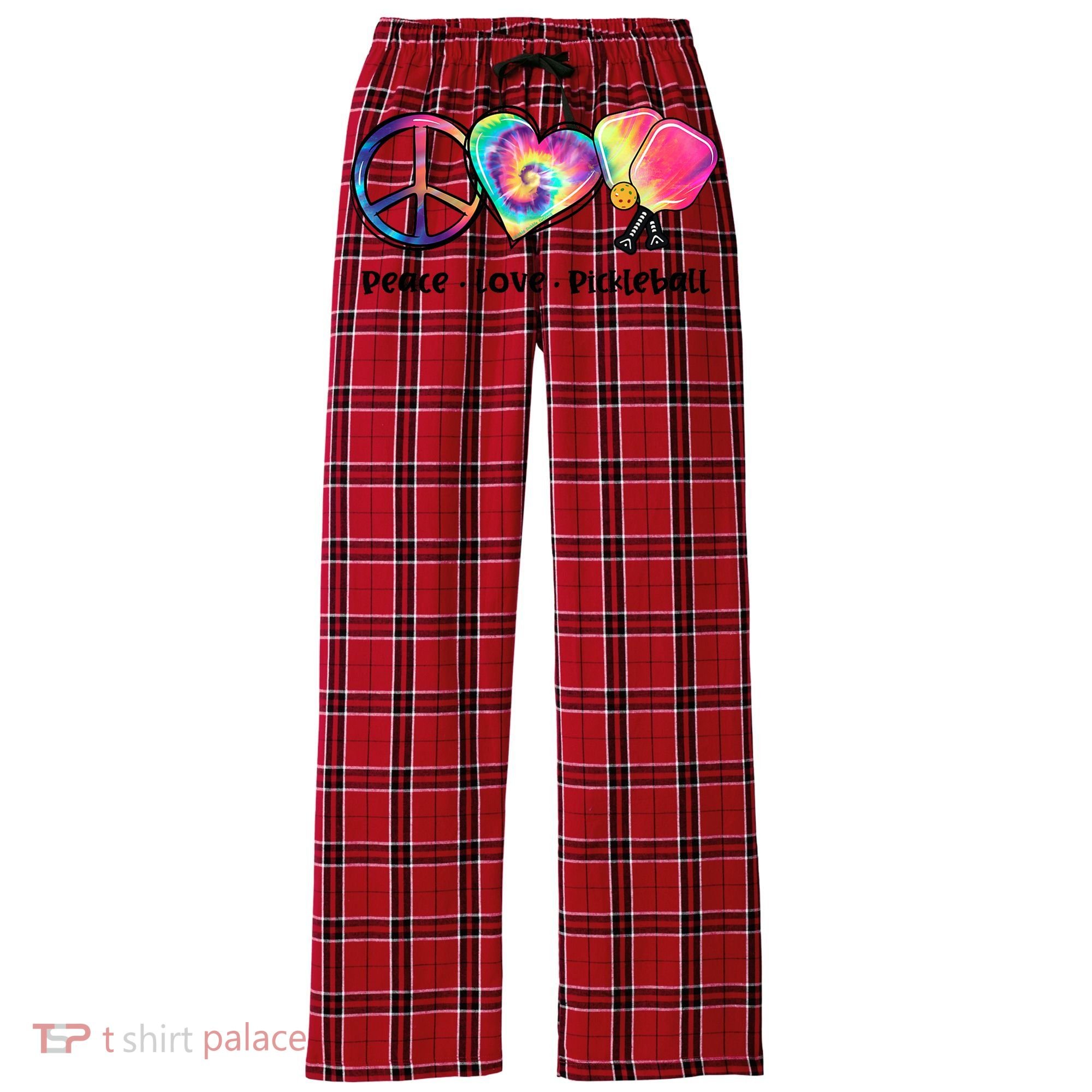 Cute Pickleball Tie Dye Peace Love Pickleball Lovers Gift Ideas Women's Flannel Plaid Pajama Pants