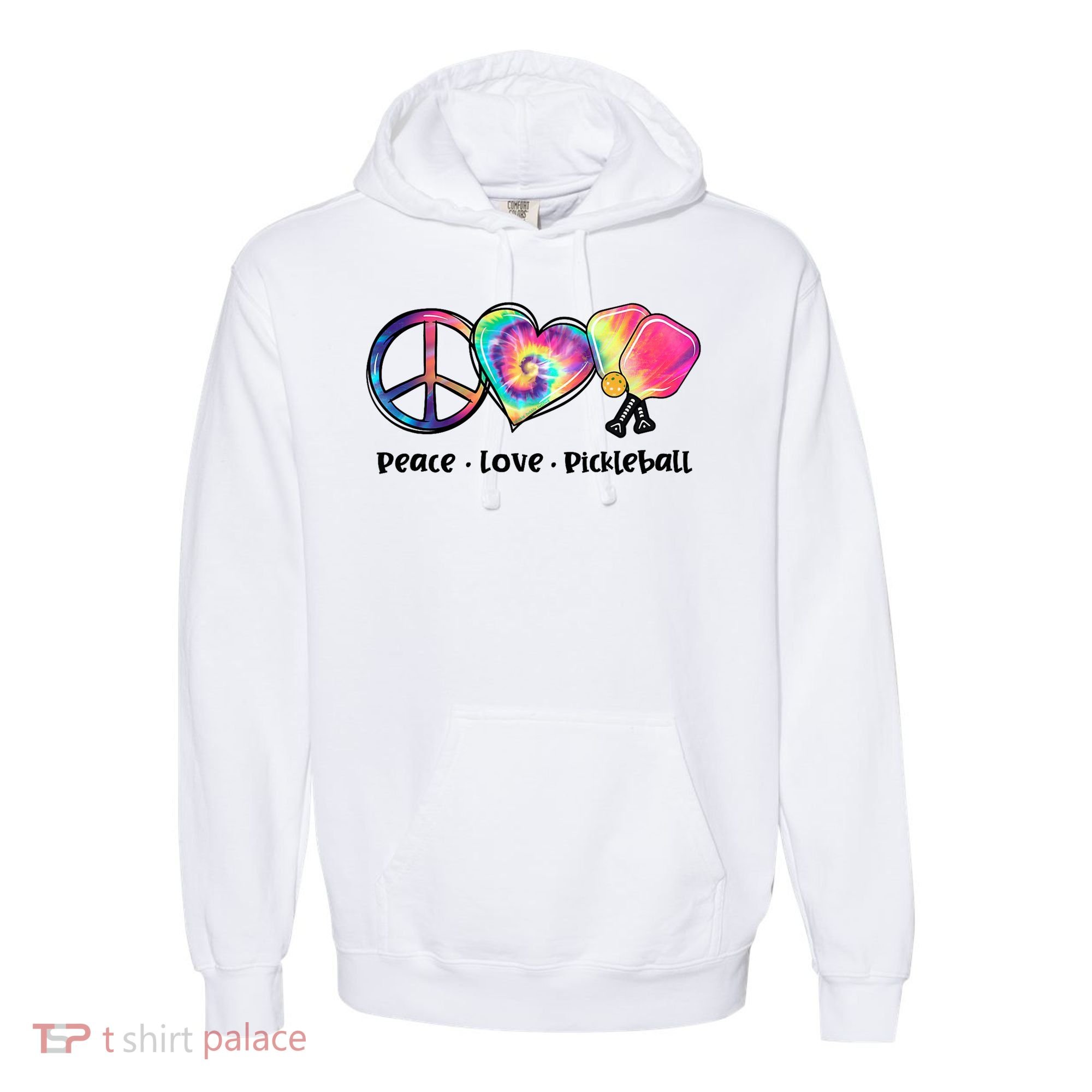 Cute Pickleball Tie Dye Peace Love Pickleball Lovers Gift Ideas Comfort Colors Garment-Dyed Hooded Sweatshirt