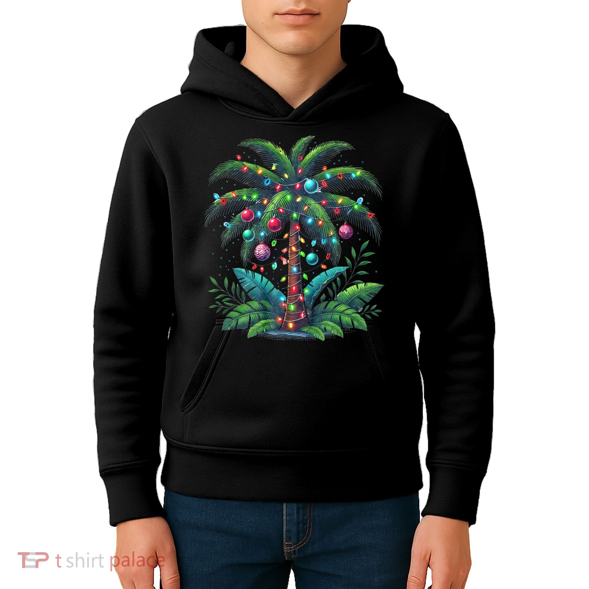 Christmas Palm Tree Merry Christmas Tropical Christmas Kids Hoodie