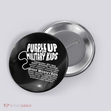 Cool Purple Up For MilitaryKids Dog Tags Text Art Button