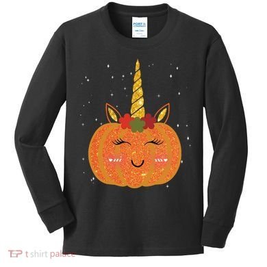 Cute Pumpkin Unicorn Halloween Kids Long Sleeve Shirt
