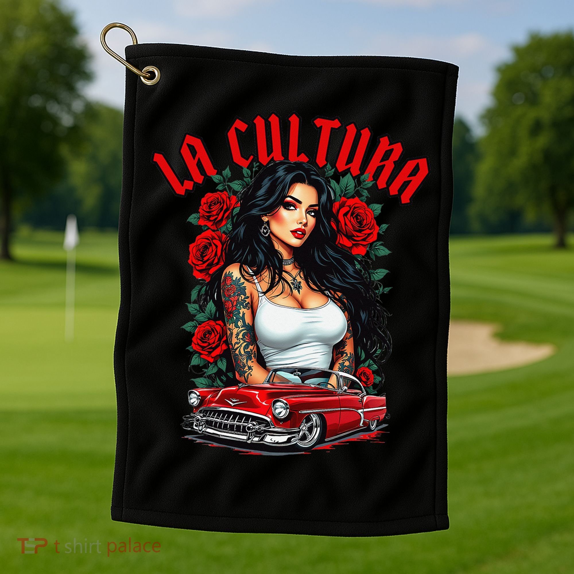 Chola Pin Up Chicano Mexican Latina Car Show Cinco De Mayo Golf Towel