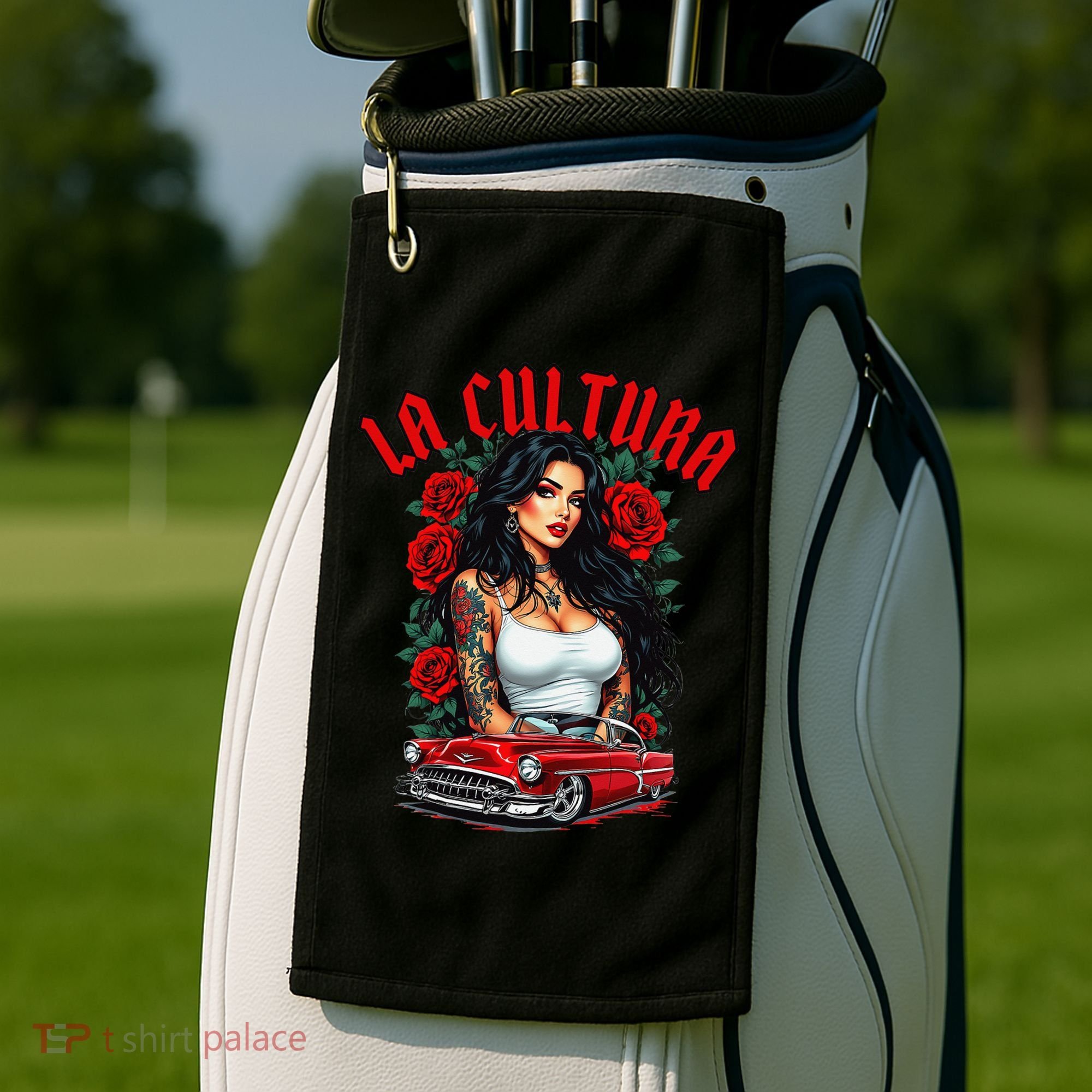 Chola Pin Up Chicano Mexican Latina Car Show Cinco De Mayo Golf Towel