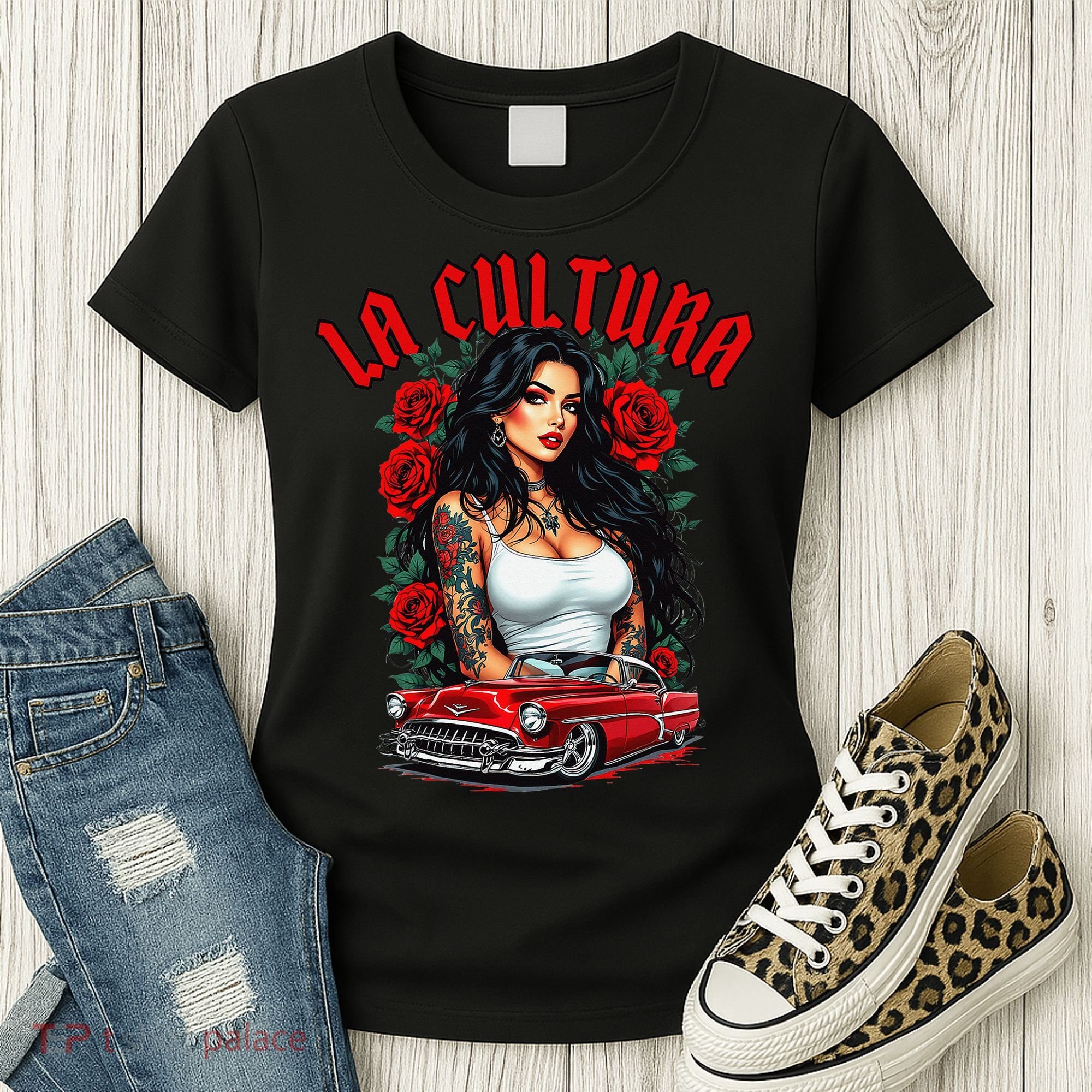 Chola Pin Up Chicano Mexican Latina Car Show Cinco De Mayo Women's T-Shirt