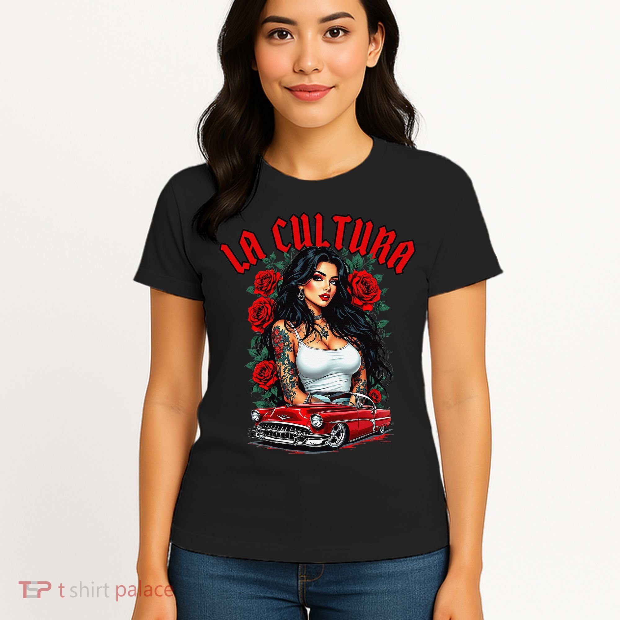 Chola Pin Up Chicano Mexican Latina Car Show Cinco De Mayo Women's T-Shirt