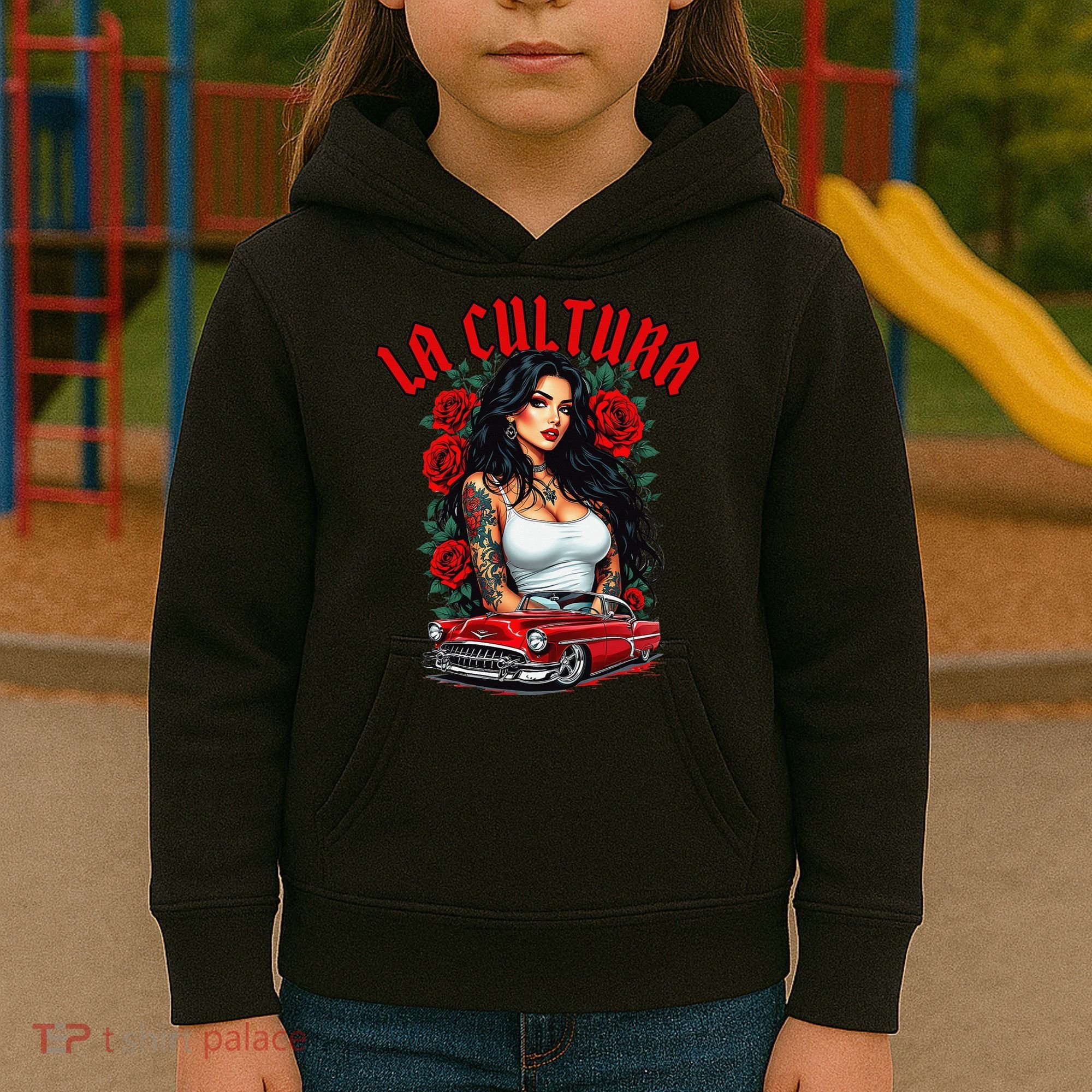 Chola Pin Up Chicano Mexican Latina Car Show Cinco De Mayo Kids Hoodie