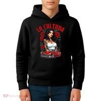Chola Pin Up Chicano Mexican Latina Car Show Cinco De Mayo Kids Hoodie thumb 4