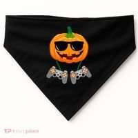 Cool Pumpkin Video Gamer USA-Made Doggie Bandana thumb 0
