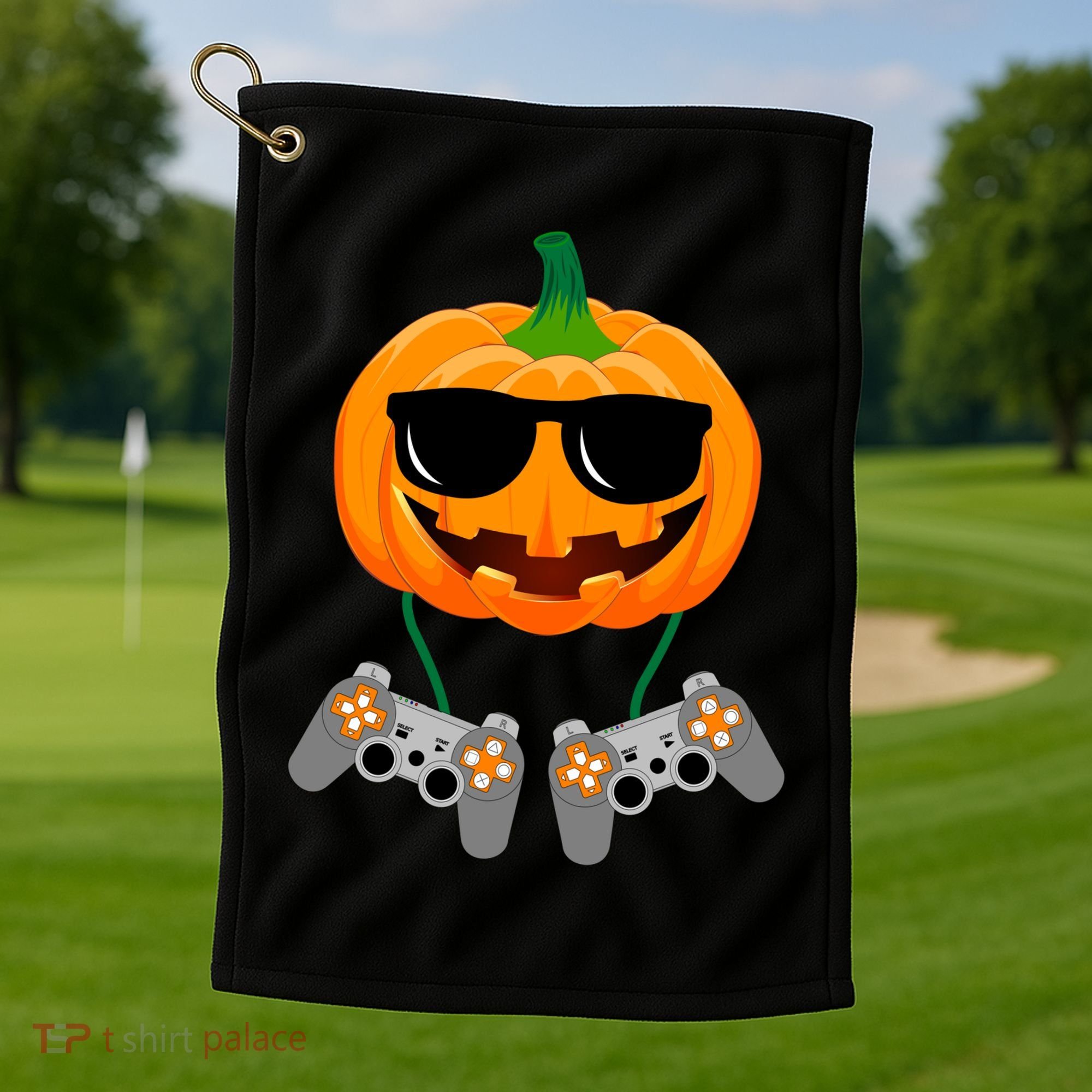 Cool Pumpkin Video Gamer Golf Towel