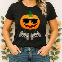 Cool Pumpkin Video Gamer Women's T-Shirt thumb 2