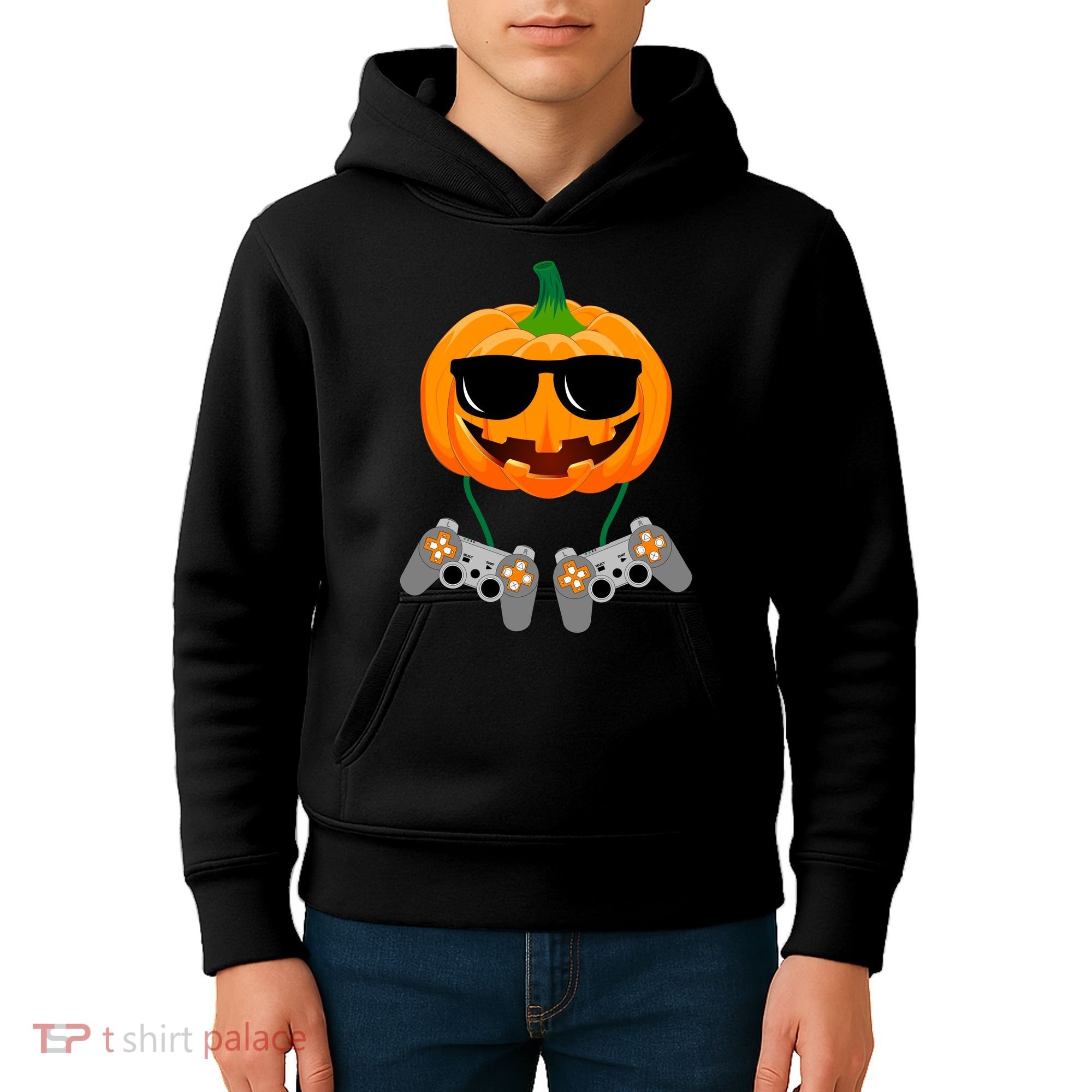 Cool Pumpkin Video Gamer Kids Hoodie
