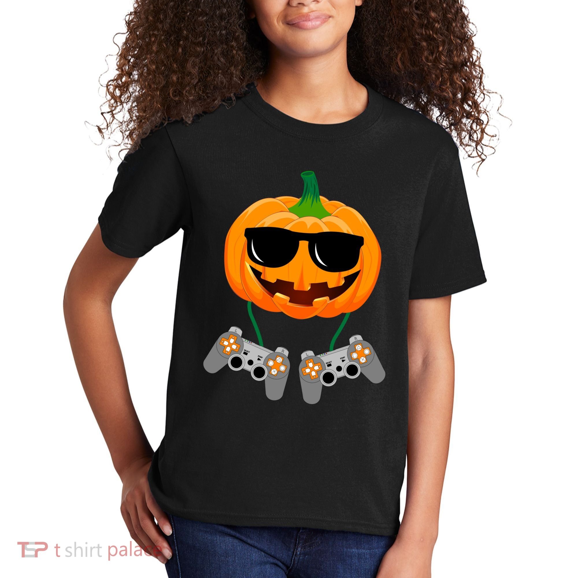 Cool Pumpkin Video Gamer Kids T-Shirt