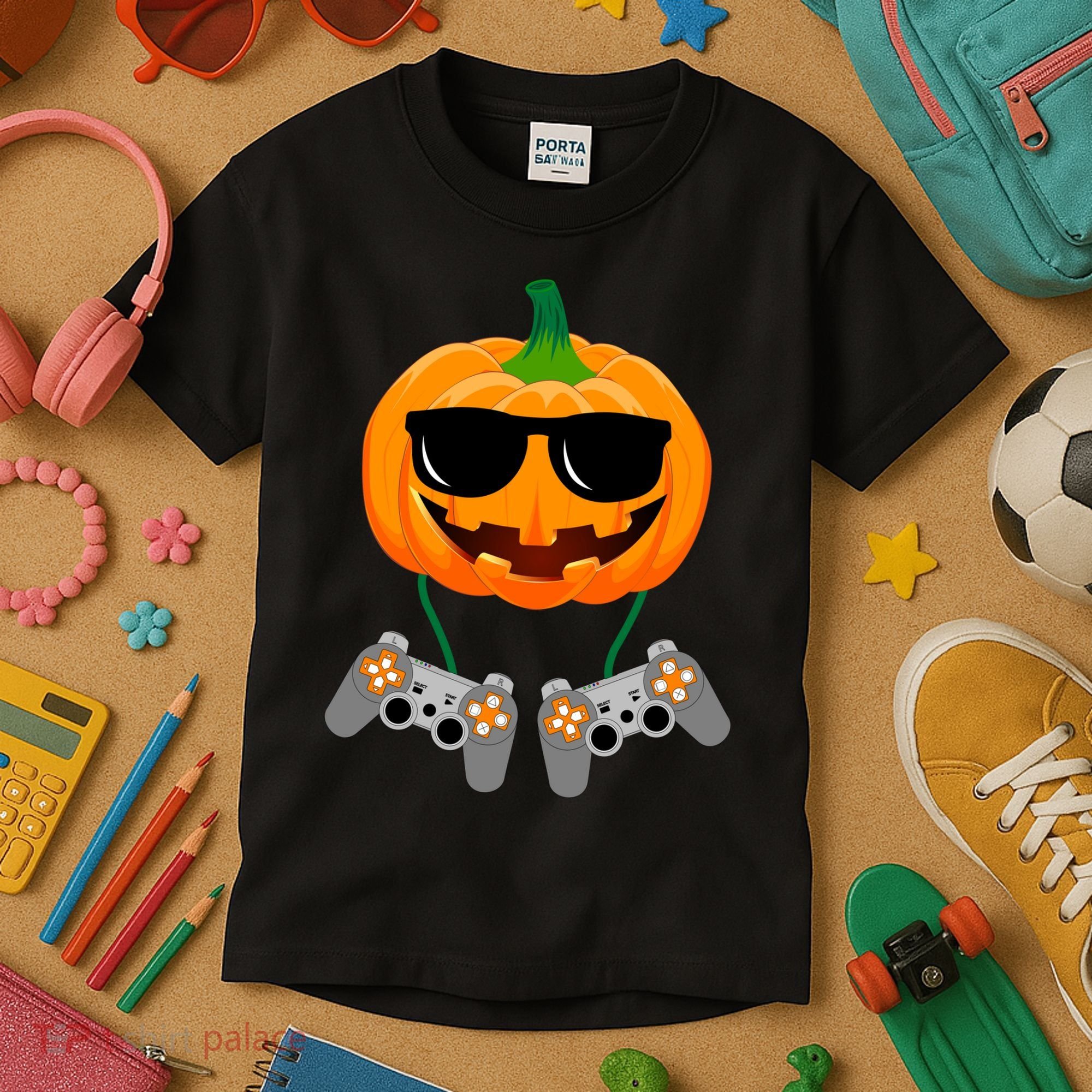 Cool Pumpkin Video Gamer Kids T-Shirt