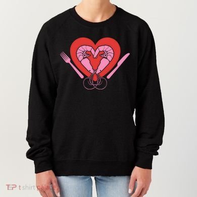 Cute Prawn Valentines Day Heart Shrimp Chef Fork Knife Gift Women's Sweatshirt