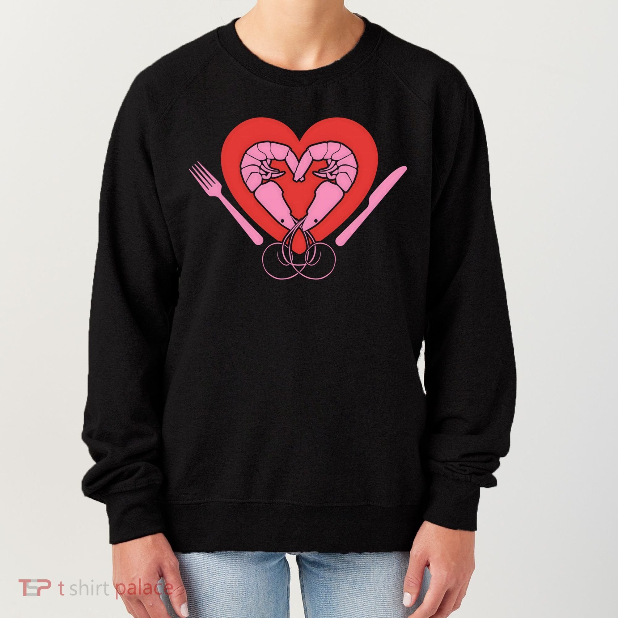 Cute Prawn Valentines Day Heart Shrimp Chef Fork Knife Gift Women's Sweatshirt