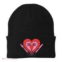 Cute Prawn Valentines Day Heart Shrimp Chef Fork Knife Gift Beanie thumb 0