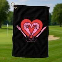 Cute Prawn Valentines Day Heart Shrimp Chef Fork Knife Gift Golf Towel thumb 1