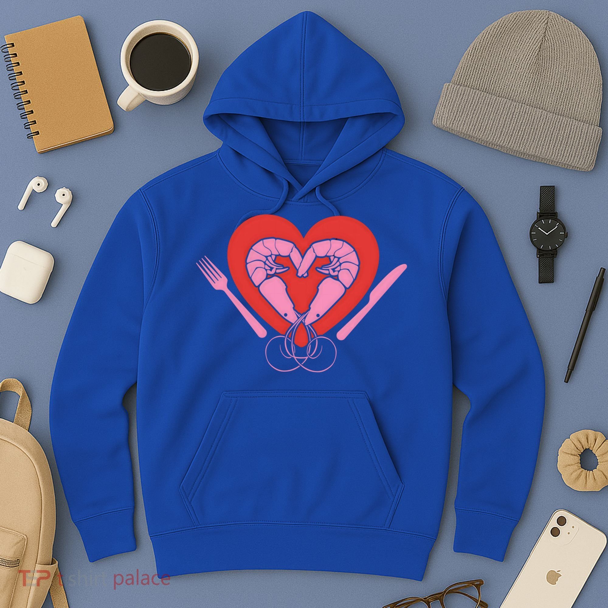 Cute Prawn Valentines Day Heart Shrimp Chef Fork Knife Gift Hoodie