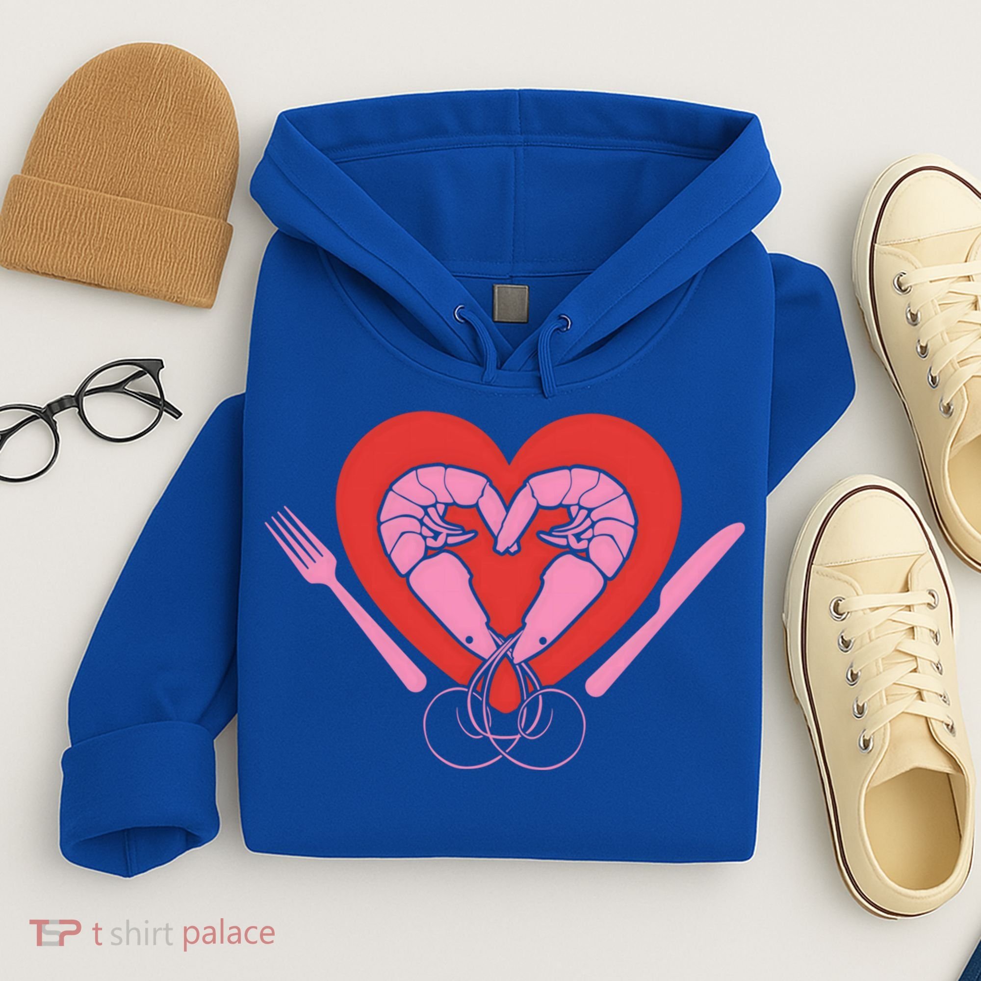 Cute Prawn Valentines Day Heart Shrimp Chef Fork Knife Gift Hoodie