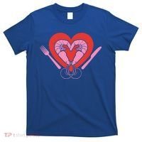 Cute Prawn Valentines Day Heart Shrimp Chef Fork Knife Gift T-Shirt thumb 0