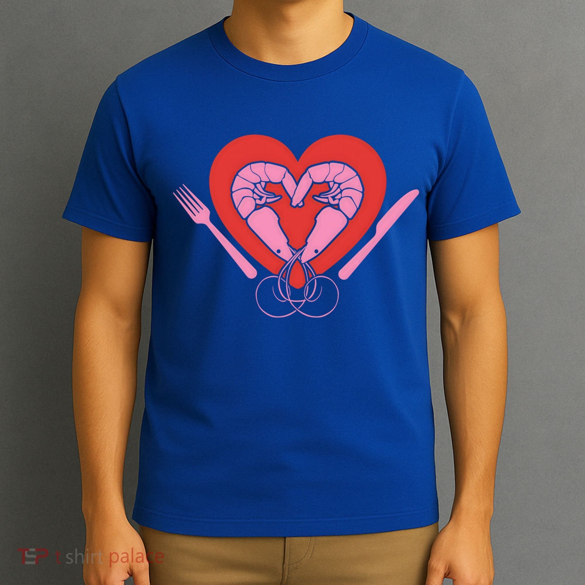 Cute Prawn Valentines Day Heart Shrimp Chef Fork Knife Gift T-Shirt