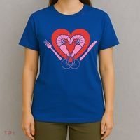 Cute Prawn Valentines Day Heart Shrimp Chef Fork Knife Gift T-Shirt thumb 4