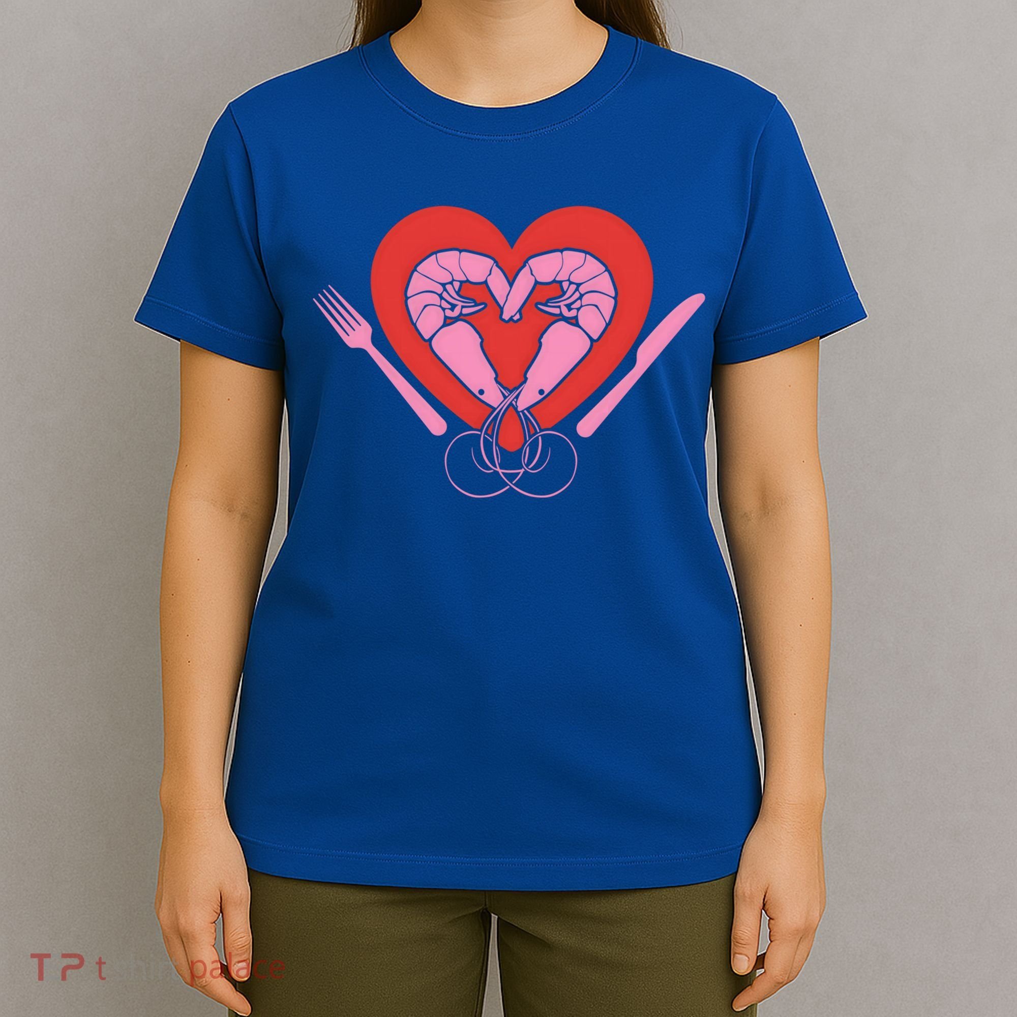 Cute Prawn Valentines Day Heart Shrimp Chef Fork Knife Gift T-Shirt