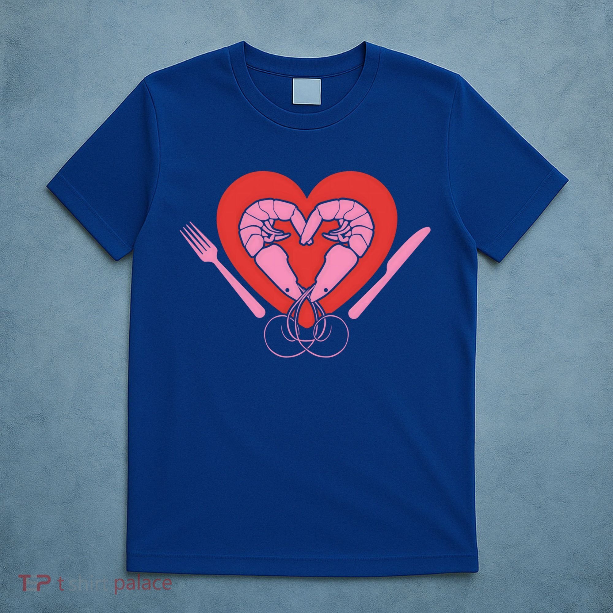 Cute Prawn Valentines Day Heart Shrimp Chef Fork Knife Gift T-Shirt