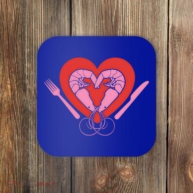 Cute Prawn Valentines Day Heart Shrimp Chef Fork Knife Gift Coaster