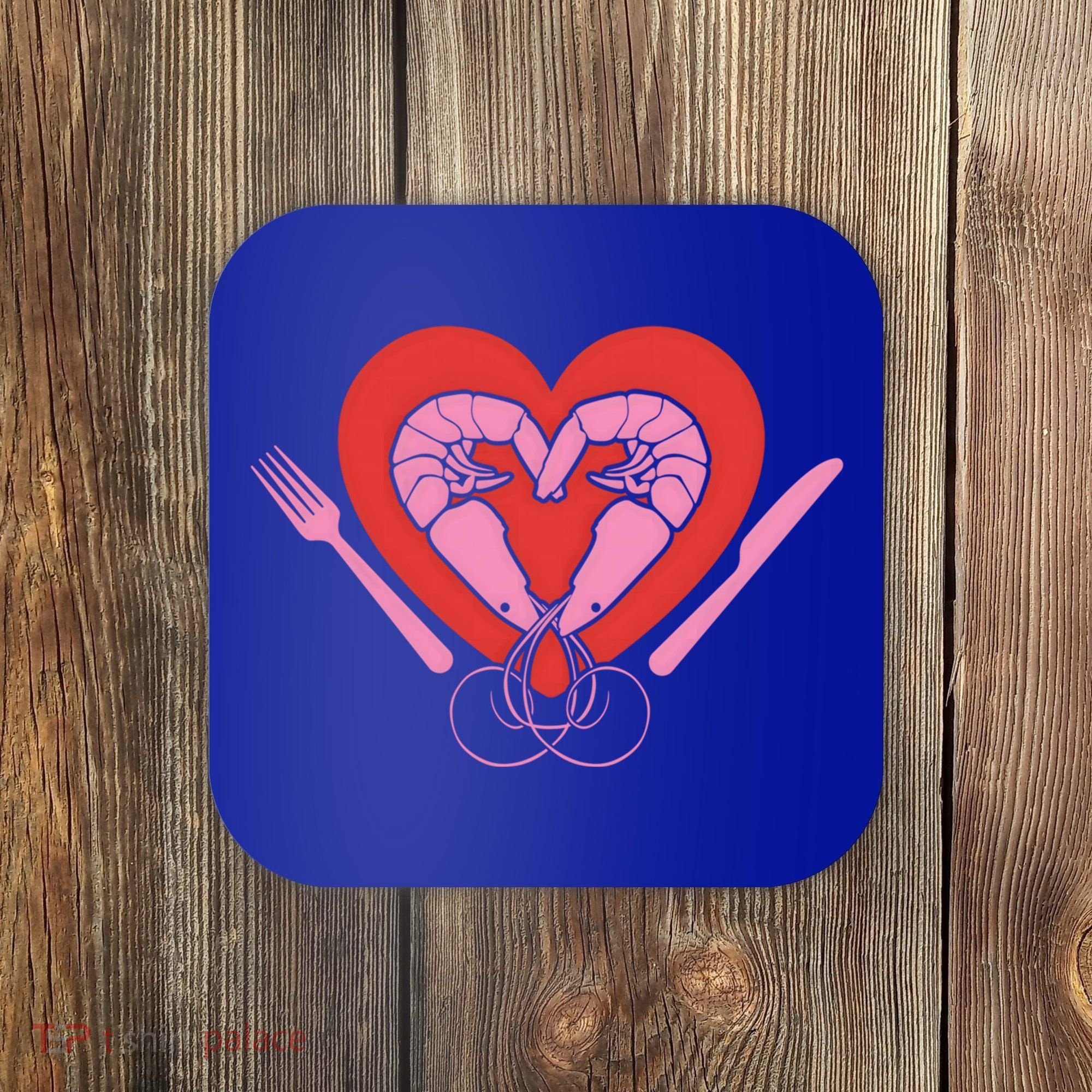 Cute Prawn Valentines Day Heart Shrimp Chef Fork Knife Gift Coaster