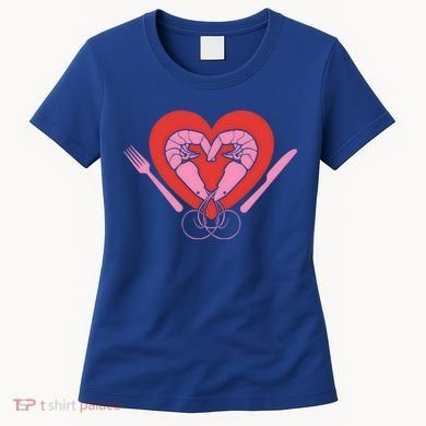Cute Prawn Valentines Day Heart Shrimp Chef Fork Knife Gift Women's T-Shirt