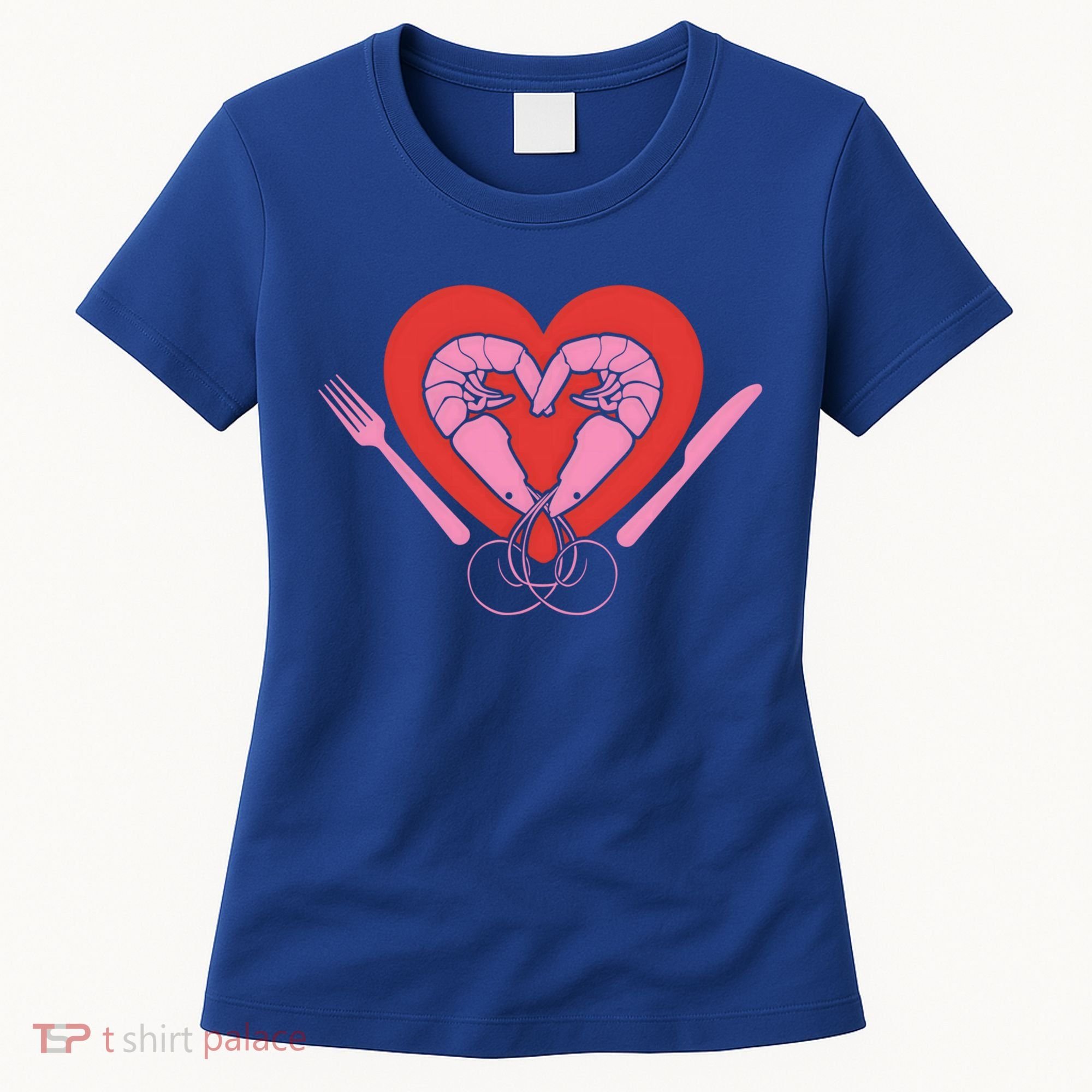 Cute Prawn Valentines Day Heart Shrimp Chef Fork Knife Gift Women's T-Shirt