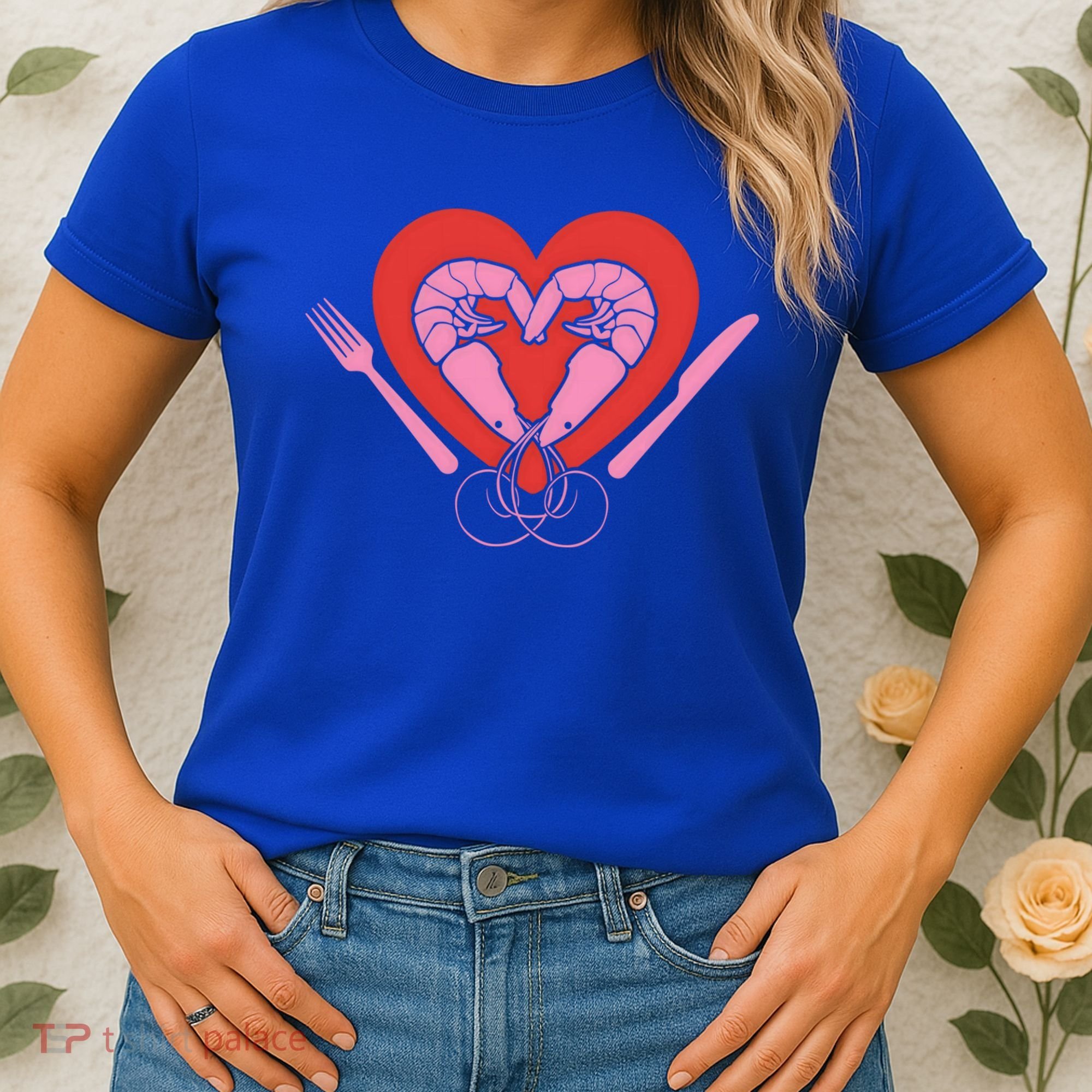 Cute Prawn Valentines Day Heart Shrimp Chef Fork Knife Gift Women's T-Shirt