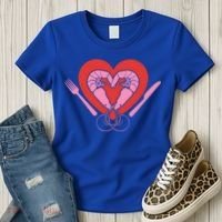 Cute Prawn Valentines Day Heart Shrimp Chef Fork Knife Gift Women's T-Shirt thumb 3
