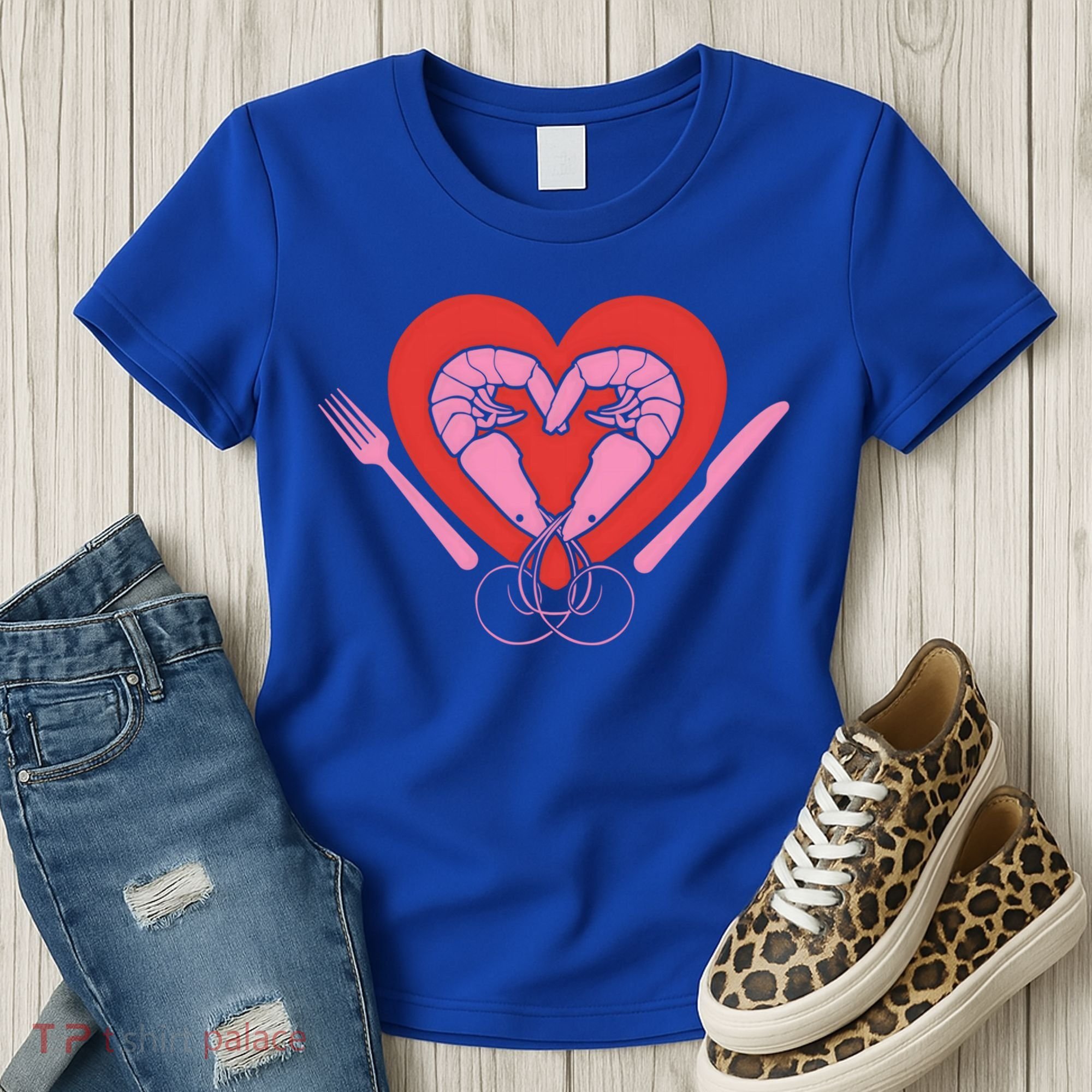 Cute Prawn Valentines Day Heart Shrimp Chef Fork Knife Gift Women's T-Shirt