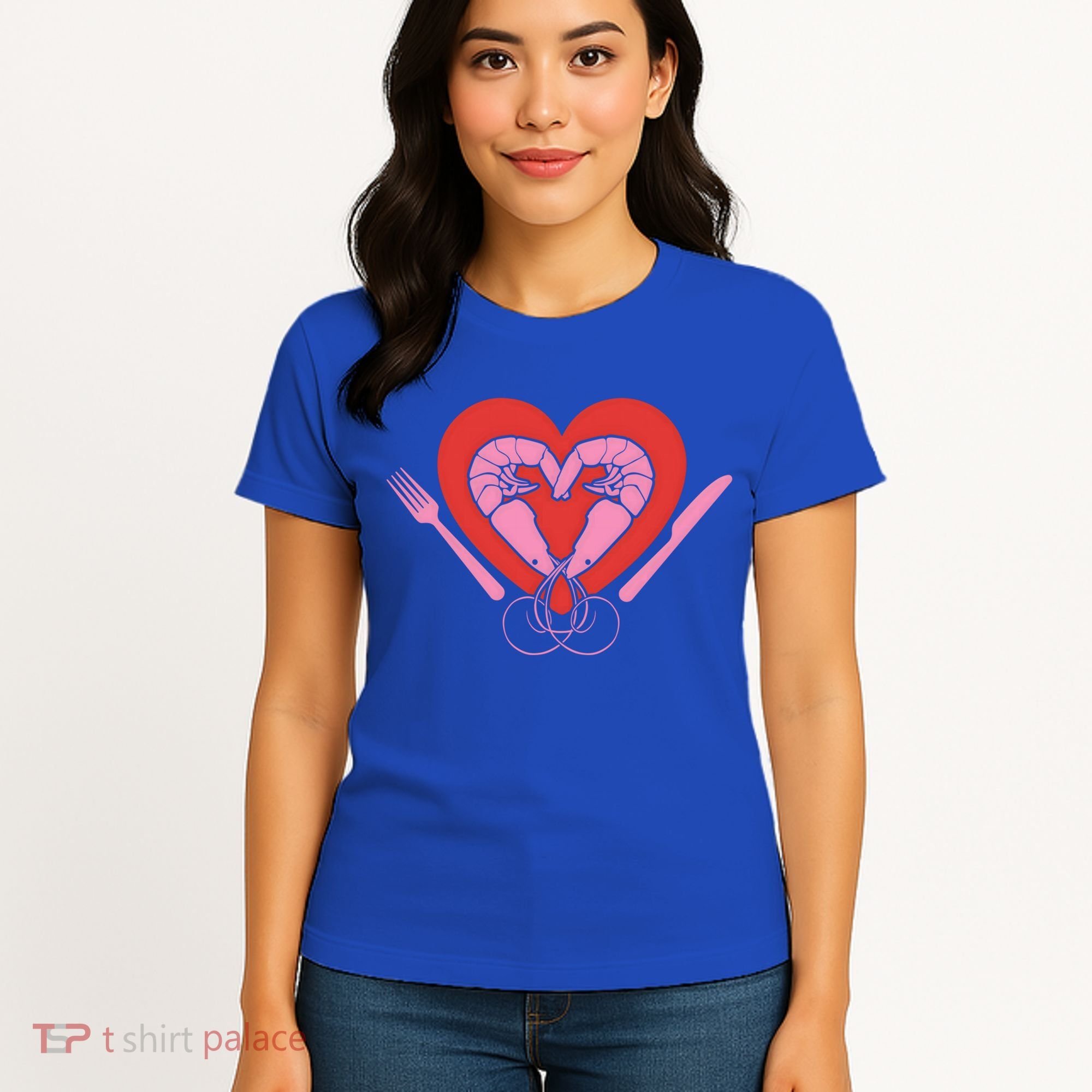 Cute Prawn Valentines Day Heart Shrimp Chef Fork Knife Gift Women's T-Shirt