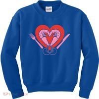 Cute Prawn Valentines Day Heart Shrimp Chef Fork Knife Gift Kids Sweatshirt thumb 0