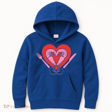 Cute Prawn Valentines Day Heart Shrimp Chef Fork Knife Gift Kids Hoodie