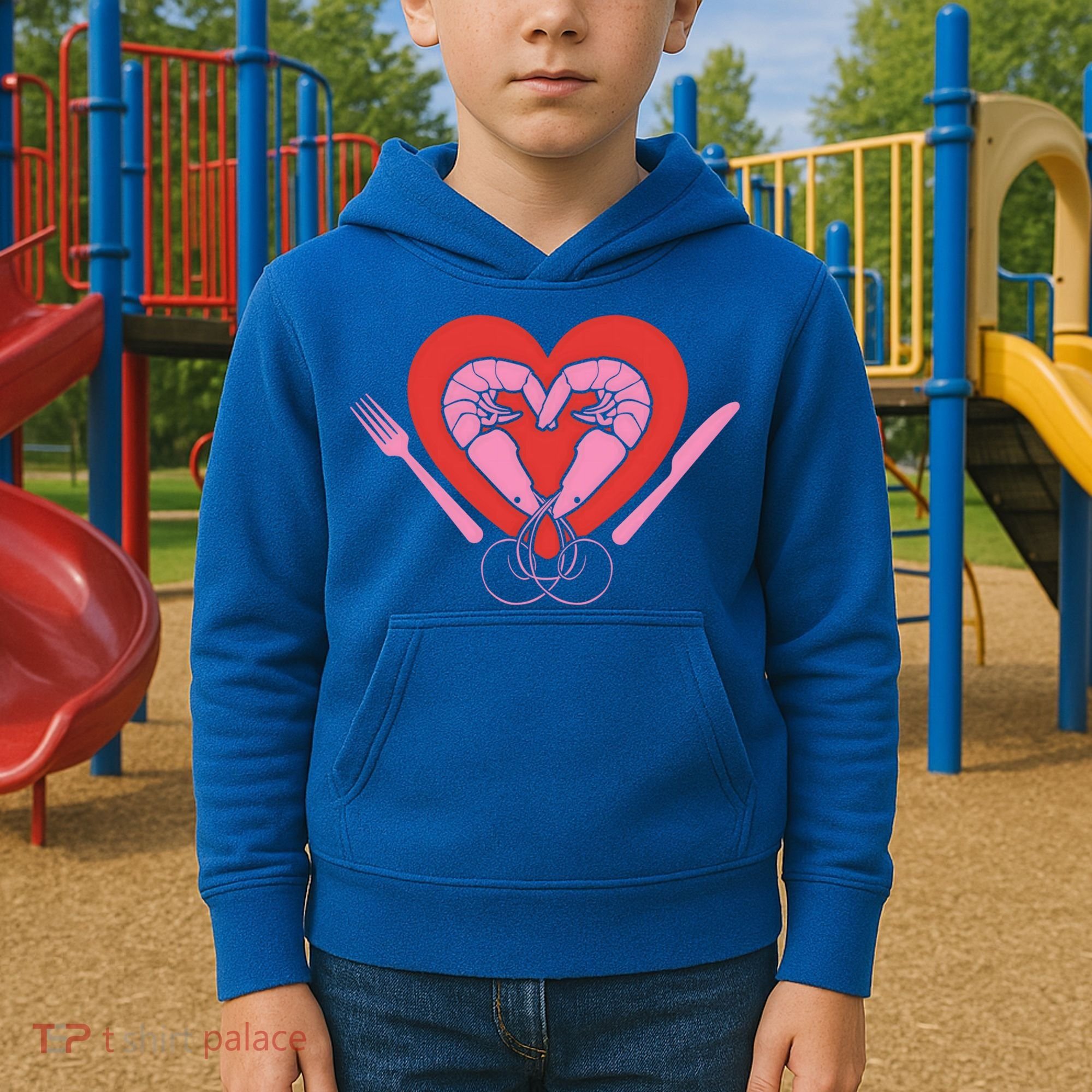 Cute Prawn Valentines Day Heart Shrimp Chef Fork Knife Gift Kids Hoodie