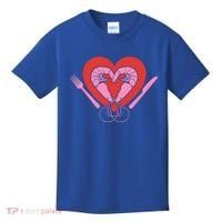 Cute Prawn Valentines Day Heart Shrimp Chef Fork Knife Gift Kids T-Shirt thumb 0